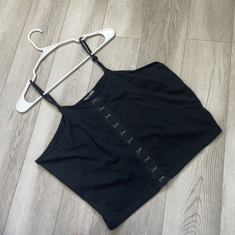 Hot Topic Tank Top corset hook eye front crop womens Black (xlarge) dark gothic